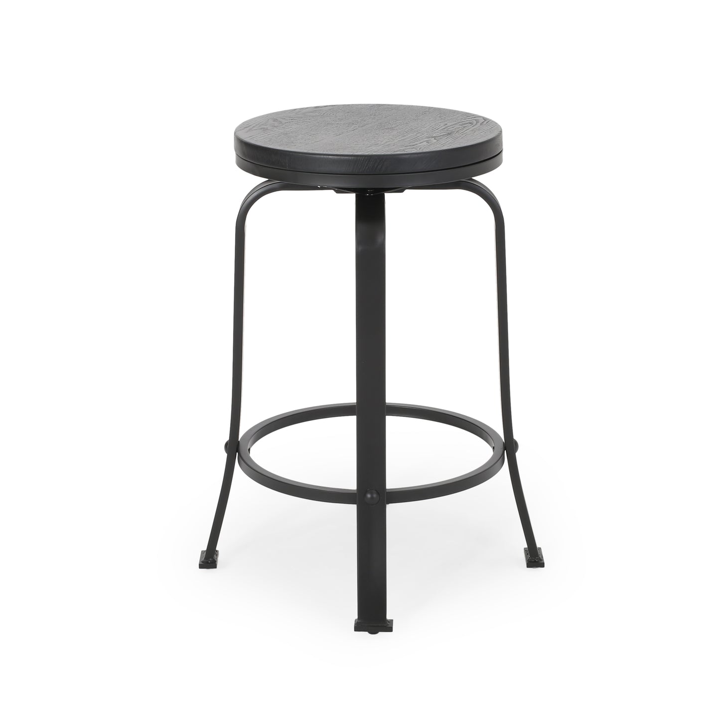 Hemlock - Set of 2 - 25" Black Swivel Counter Stools with Faux Wood Seat and High Back