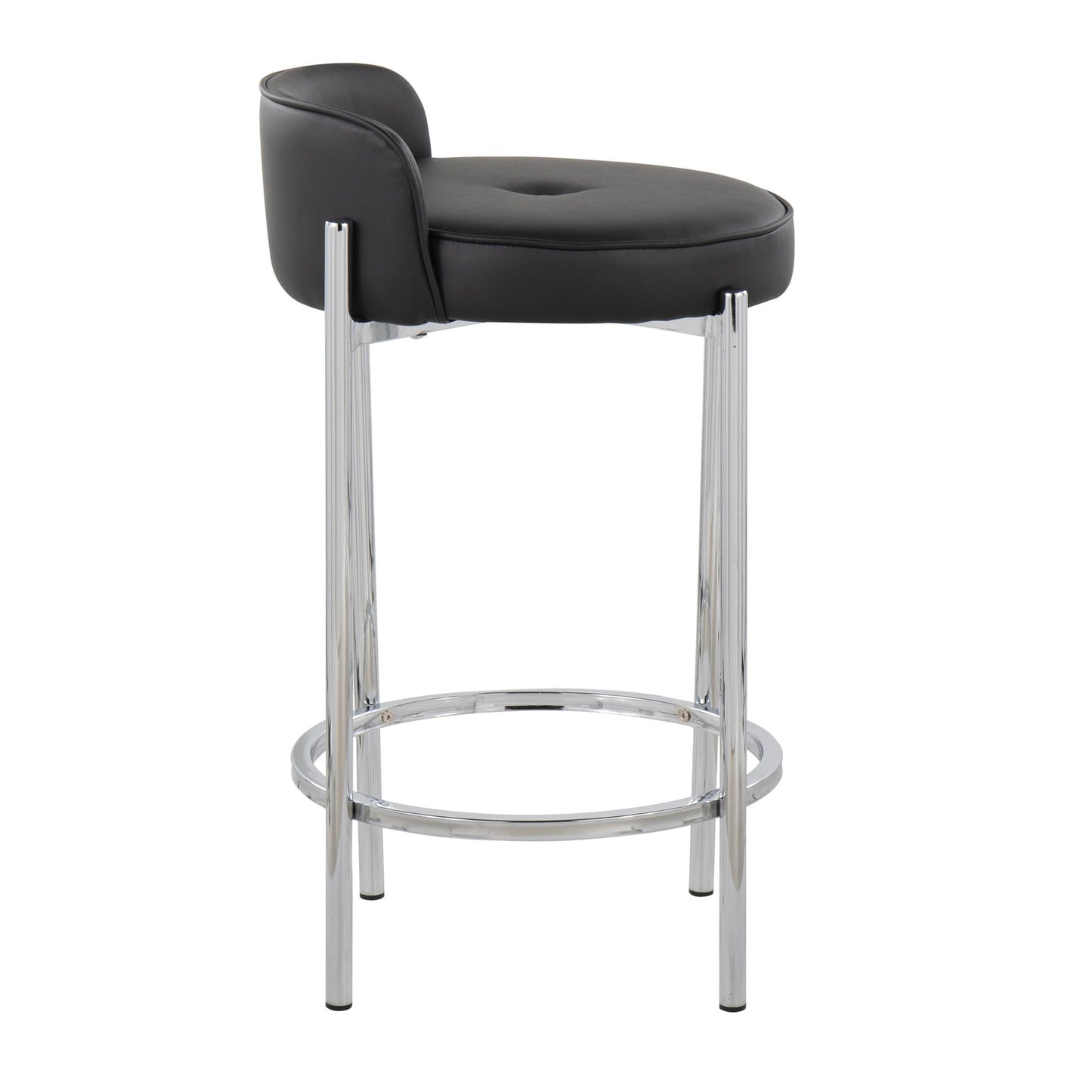 Evadne - Set of 2 - 29" Black Faux Leather Contemporary Counter Stools in Chrome