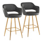 Margarite - Set of 2 - 24" Grey Faux Leather Counter Stools with Gold Metal Frame and Square Footrest