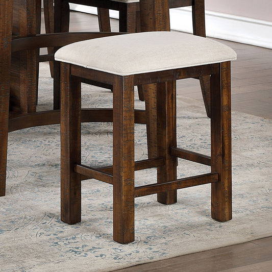 Sutton - Set of 2 - 24" Rustic Oak Beige Bar Stools with Welt Cushions and Slat Back