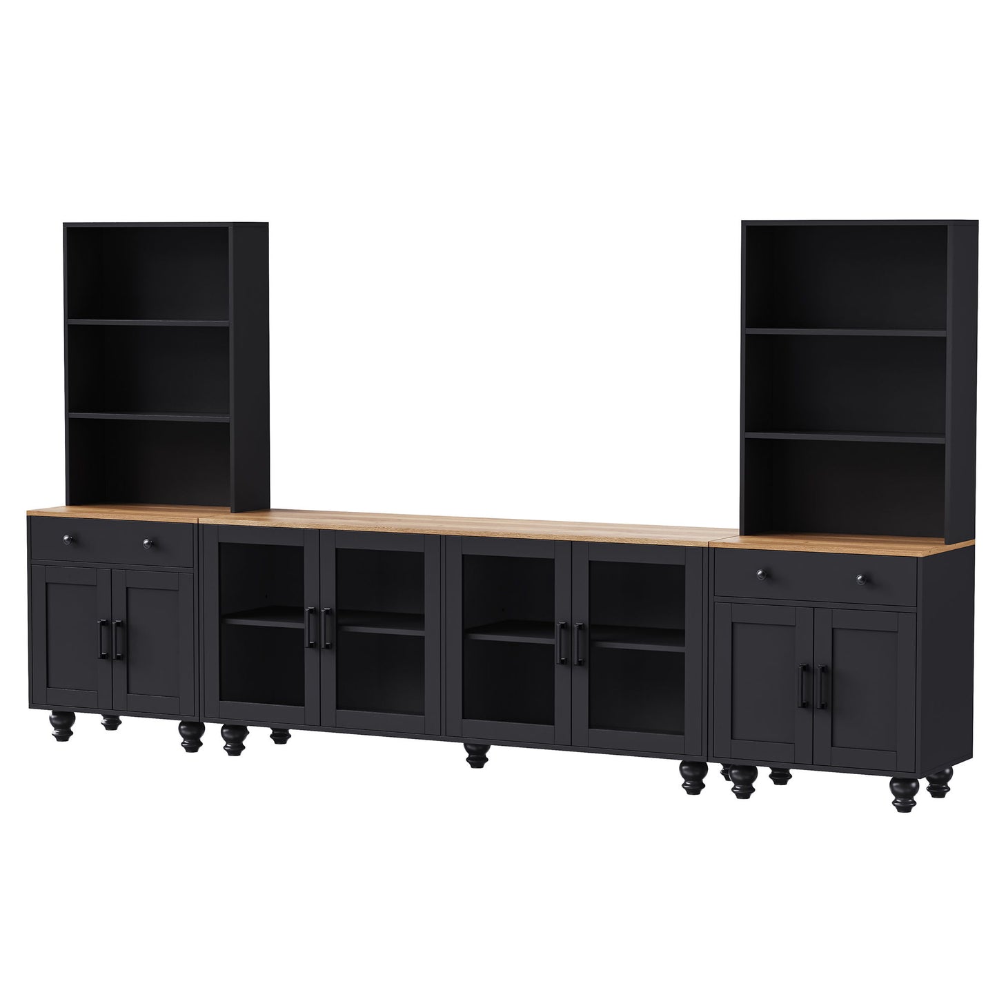 Farmhouse TV Stand With Solid Wood Gourd Shaped Legs For TVs Up To 70"
