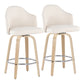 Cadeno - Set of 2 - 26" Mid-Century Modern Counter Stools with Cream Fabric, Natural Wood Legs, and Chrome Footrest