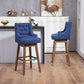 Morrithal - Set of 2 - 30" Navy Linen Counter Height Bar Stools with 360° Swivel, Footrest, Solid Wood Legs, and Retro Style for Kitchen or Dining Room