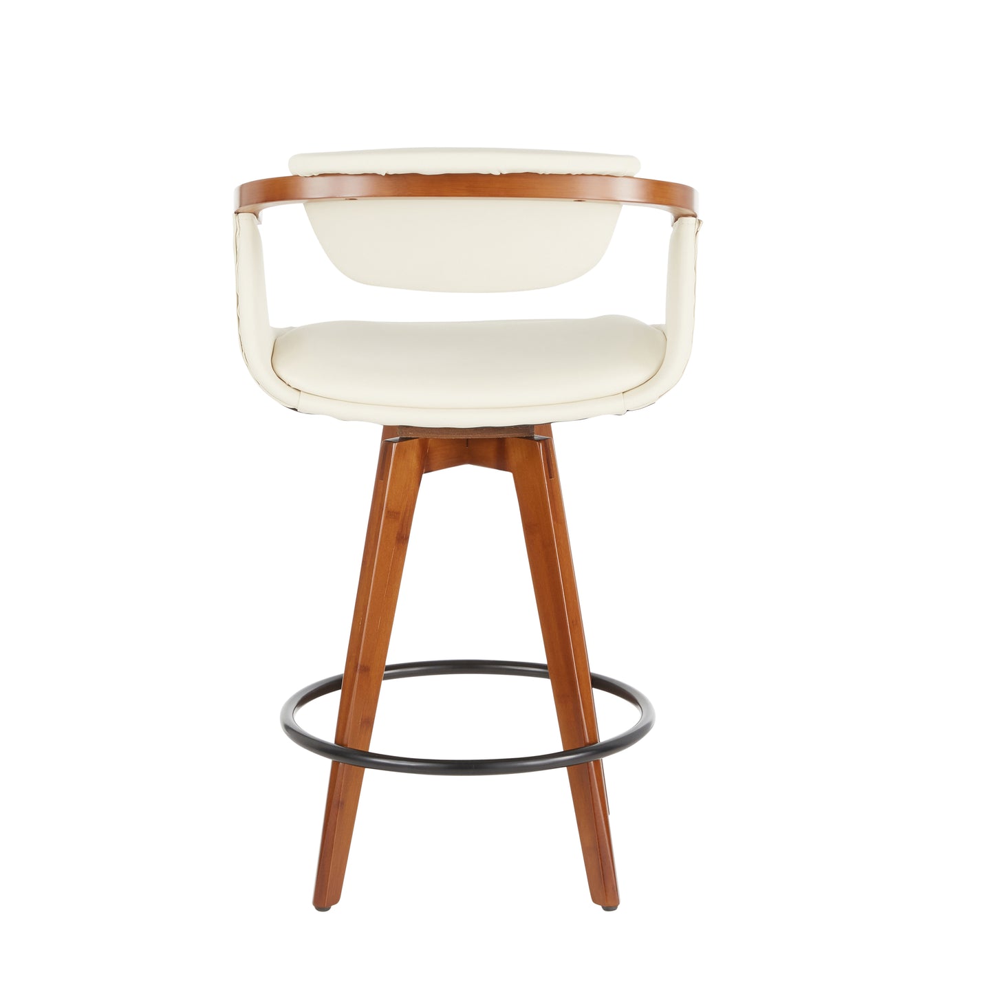 Ovantis - Set of 2 - 31" Mid-Century Modern Counter Stool - Walnut Bamboo, Cream Faux Leather