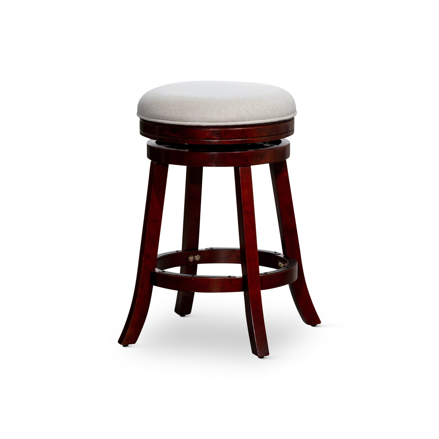 Morvain - Set of 2 - 24" Cherry Finish Counter Height Stools with Beige Fabric Swivel Seat