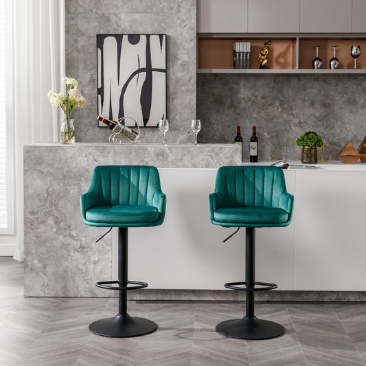 Versa - Set of 2 - 24" Adjustable Green Bar Stools with Back and Footrest, Counter Height Chairs for Kitchen or Pub