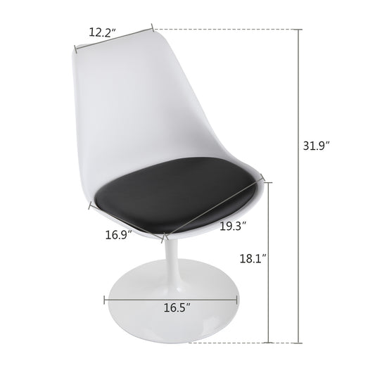 Arden - Set of 2 - 20" Swivel Tulip Side Chair with Cushioned Seat and Curved Backrest, White and Black