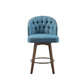 Halvoria – Set of  2- 26" Blue Upholstered 360° Swivel Counter Stool with Button