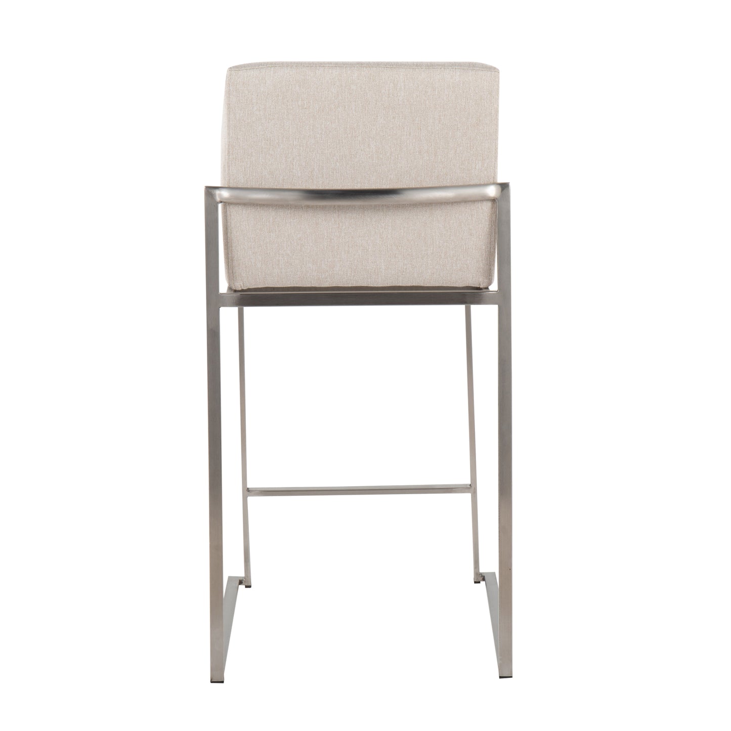 Castrel - Set of 2 - 24" Beige Contemporary Counter Stools with Stainless Steel Frame and 26" High Back