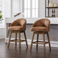 Hannah - Set of 2 - 29" Coffee Polyester Counter Height Swivel Bar Stools with Solid Wood Frame and 360-Degree Rotation