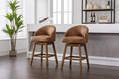 Hannah - Set of 2 - 29" Coffee Polyester Counter Height Swivel Bar Stools with Solid Wood Frame and 360-Degree Rotation