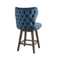 Sovelle - Set of 2 - 26" Dark Blue Wingback Upholstered Swivel Counter Stools with Nailhead Accent and Solid Wood Legs