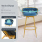 Lyma - Set of 2 - 30" Swivel Counter Height Bar Stools with Hand-Woven Backrest & Gold Metal Legs, Upholstered Velvet Kitchen Chairs in Blue