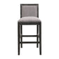 Selina Set of 2 - 30" Retro Bar Stools with Grey Upholstered Seat, Black Rubberwood Frame, and Sponge Cushion - Perfect for Kitchen, Dining Room, or Bedroom