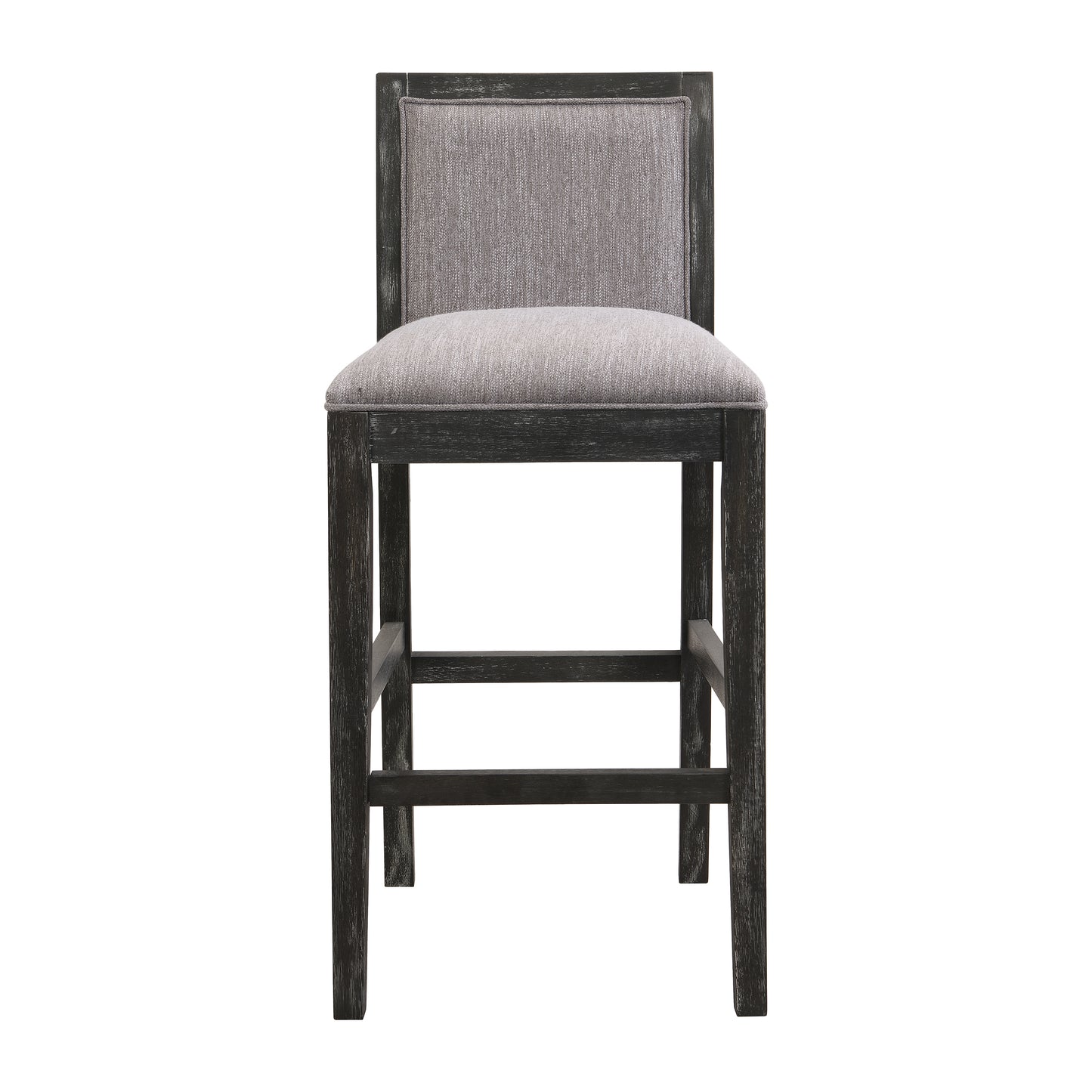 Selina Set of 2 - 30" Retro Bar Stools with Grey Upholstered Seat, Black Rubberwood Frame, and Sponge Cushion - Perfect for Kitchen, Dining Room, or Bedroom