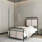 Twin Size Linen Upholstered Platform Metal Bed Frame With Fabric Headboard And Footboard - Brown