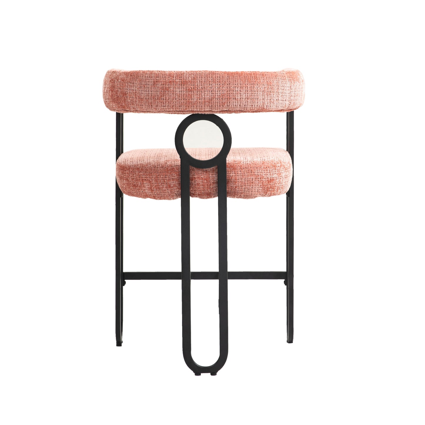 Adelina - Set of 2 - 24" Pink Chenille Bar Stools with Modern Curved Backrest and Black Metal Frame for Kitchen Island, Pub, or Dining Room