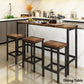 Thalor - Set of 2 - 24" Counter Height Stools with Extra Long 60.2" Brown Table and Footrest, Space-Saving Design