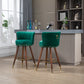 Monial - Set of 2 - 28" Emerald Swivel Bar Stools with Backrest, Footrest, and Solid Wood Legs