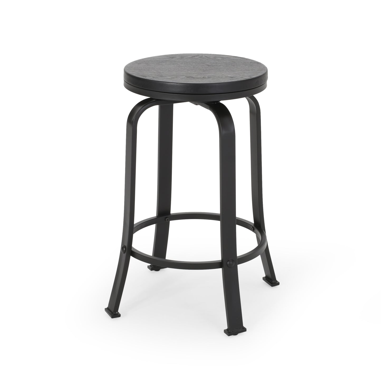 Hemlock - Set of 2 - 25" Black Swivel Counter Stools with Faux Wood Seat and High Back