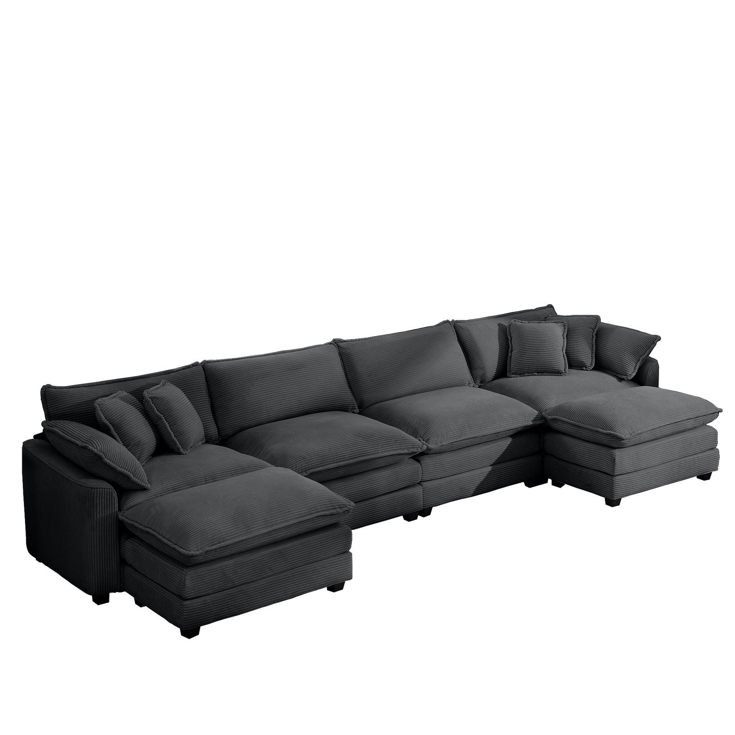 Modular Oversized Cushion Sofa With Ottoman, Low Back, Deep Seating Sofa Set