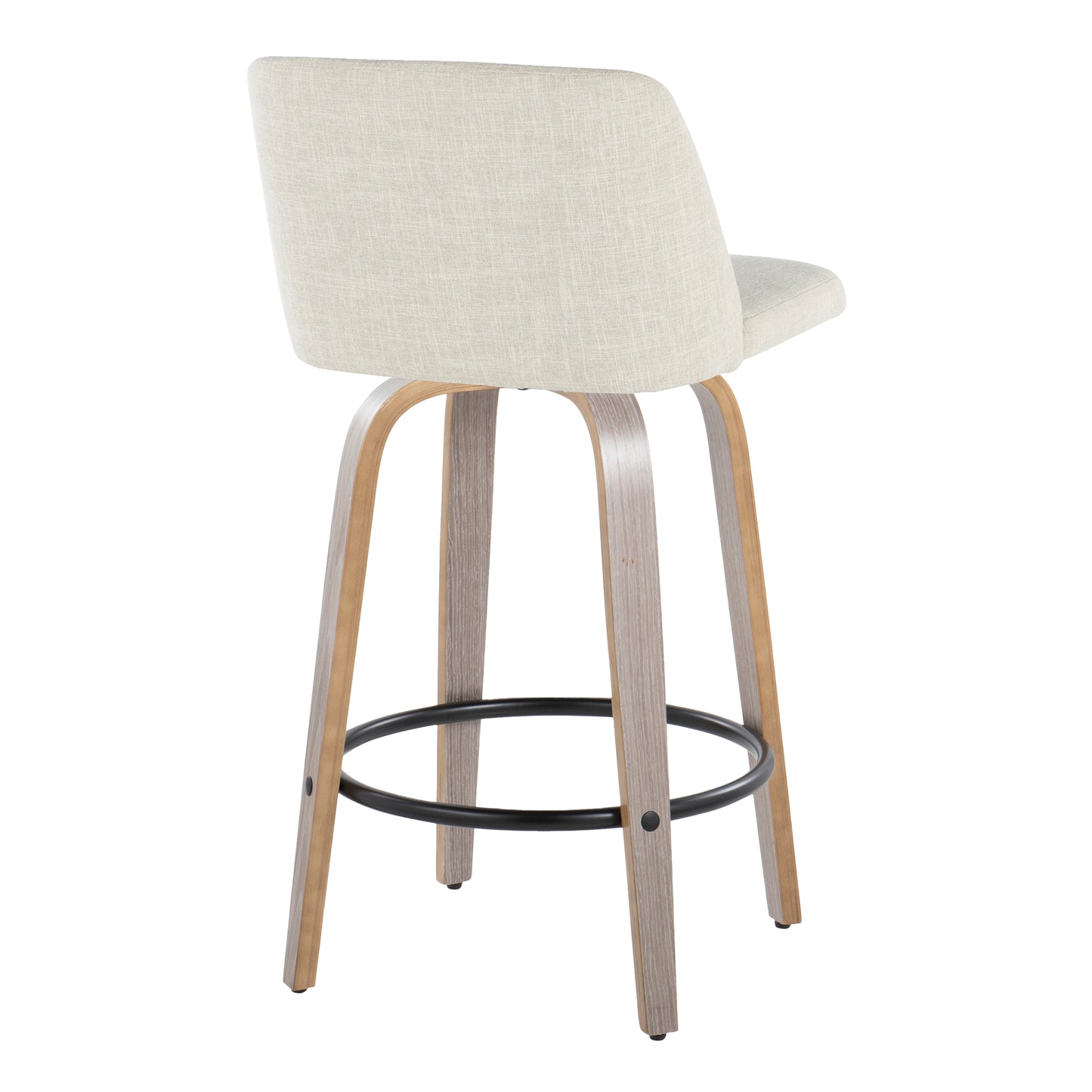 Tynan - Set of 2 - 24" Light Grey Wood Counter Stools with Swivel Cream Upholstery and Round Black Footrest