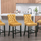 Golden Velvet - Set of 2 - 23.6" Upholstered Bar Stools with Button Tufted Design, Chrome Nailhead Trim & Wooden Legs