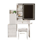 Vanity Desk Set With Sliding Lighted Mirror, 4 Drawer Makeup Dressing Table With 9 Storage Spaces, Hidden Compartments & Cushioned Stool, Beauty Furniture For Bedroom - White