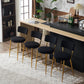 Nashford - Set of 2 - 25" Black Bar Stools with Modern Teddy Fabric Upholstery and Metal Base for Kitchen & Dining