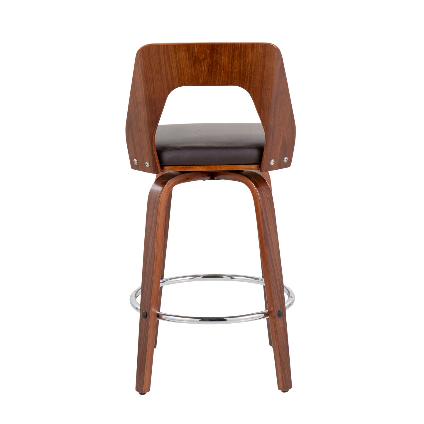 Trilogy - Set of 2 - 20" Walnut Mid-Century Modern Counter Stools with Brown Faux Leather Upholstery