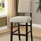 Sariah - Set of 2- 24" Height  Ivory Linen Counter Stools  with Nailhead Trim and Antique Black Solid Wood Frame