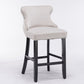 Contemporary Upholstered Wing-Back Barstools With Button Tufted Decoration And Wooden Legs, And Nailhead Trim, Leisure Style Bar Chairs, Bar Stools (Set of 2)