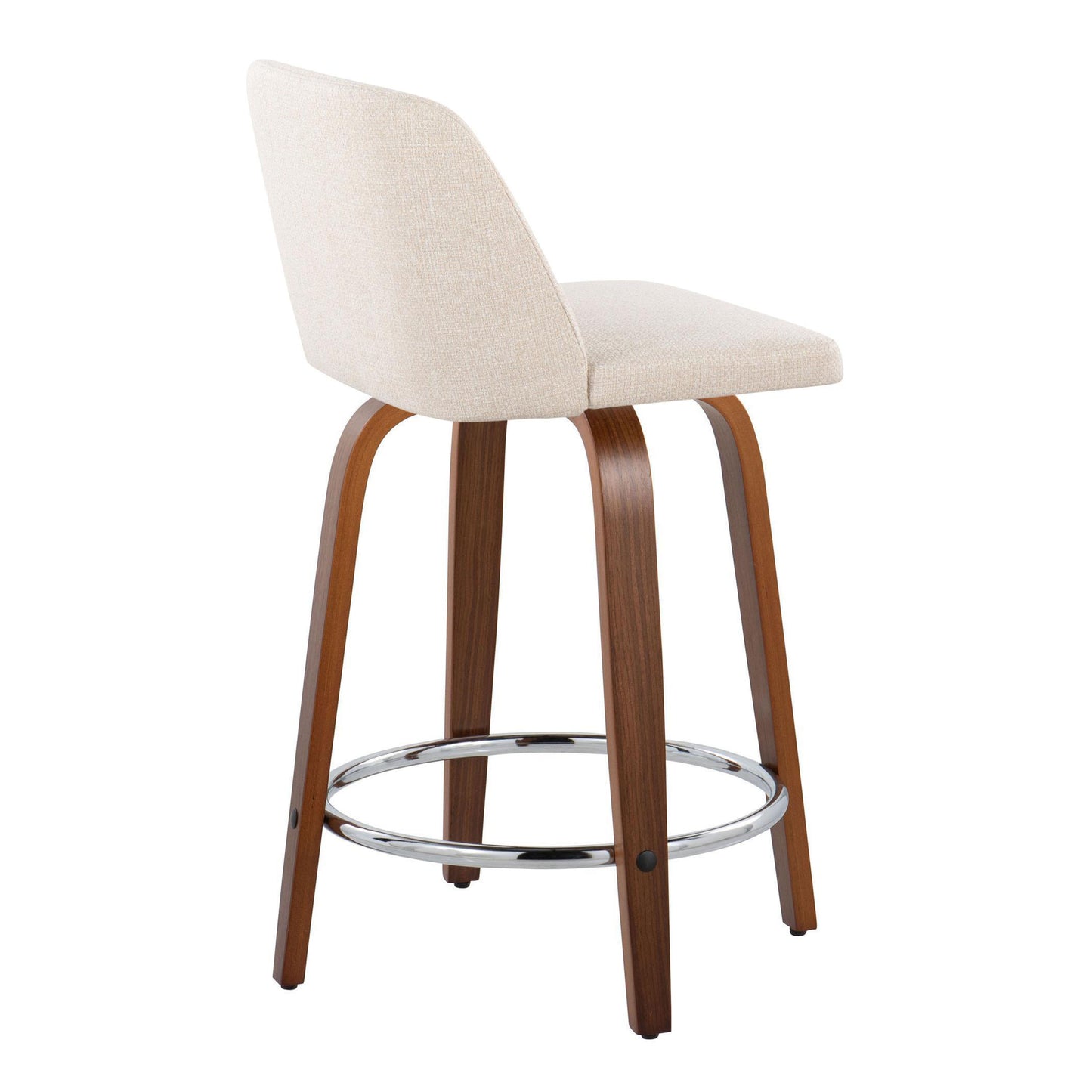 Helvryn - Set of 2 - 24" Cream Mid-Century Modern Counter Stools with Walnut Wood Swivel Seat and Chrome Footrest