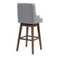 Eric - Set of 2 - 30" Gray Linen Swivel Bar Stools with Button-Tufted Backrest, Solid Wood Legs, Seat Height