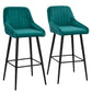 Harlano - Set of 2 - 24" Green Velvet Upholstered Bar Stools with High Back & Metal Legs