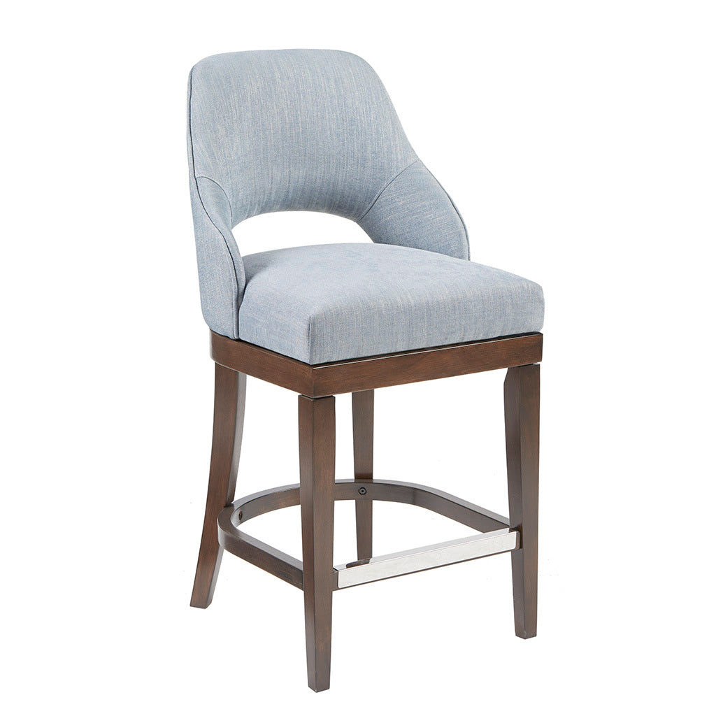 Jovanna - Set of 2 - 26" Blue Upholstered Counter Stool with Swivel Seat and Silver Nailhead Trim