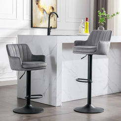 Jibberix - Set of 2 - 30" Adjustable Gray Bar Stools with Backrest and Footrest, Counter Height for Kitchen or Pub