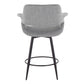 Lunara - Set of 2 - 24" Light Grey Swivel Counter Stools with Matte Black Metal Legs and Footrest