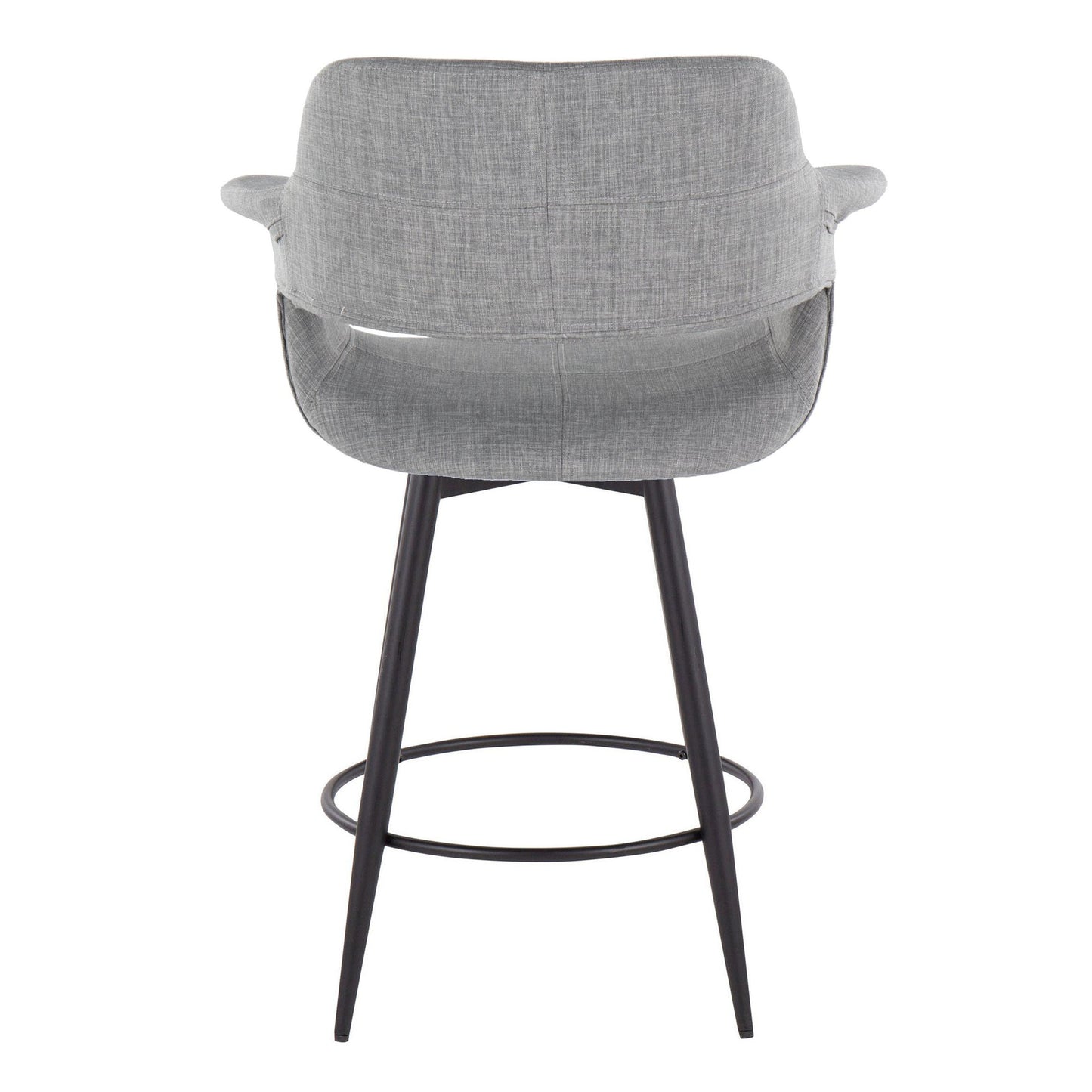 Lunara - Set of 2 - 24" Light Grey Swivel Counter Stools with Matte Black Metal Legs and Footrest