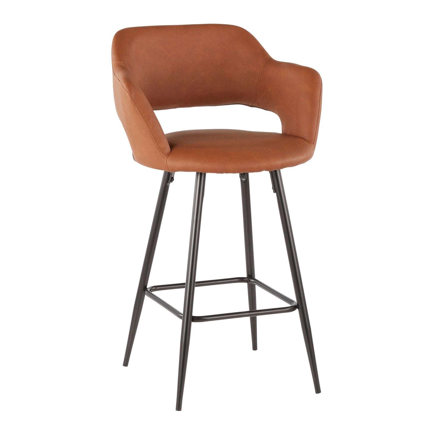 Marga - Set of 2 - 37- Brown Faux Leather Counter Stools with Black Metal Legs