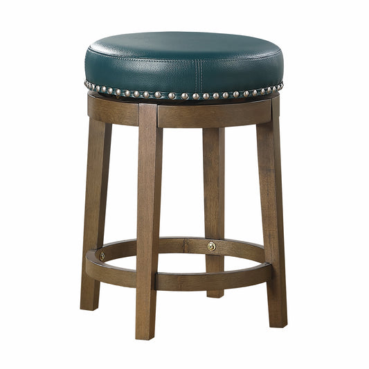 Westby - Set of 2 - 20" Green Faux Leather Counter Height Swivel Stools with Nailhead Trim and Brown Solid Wood Frame