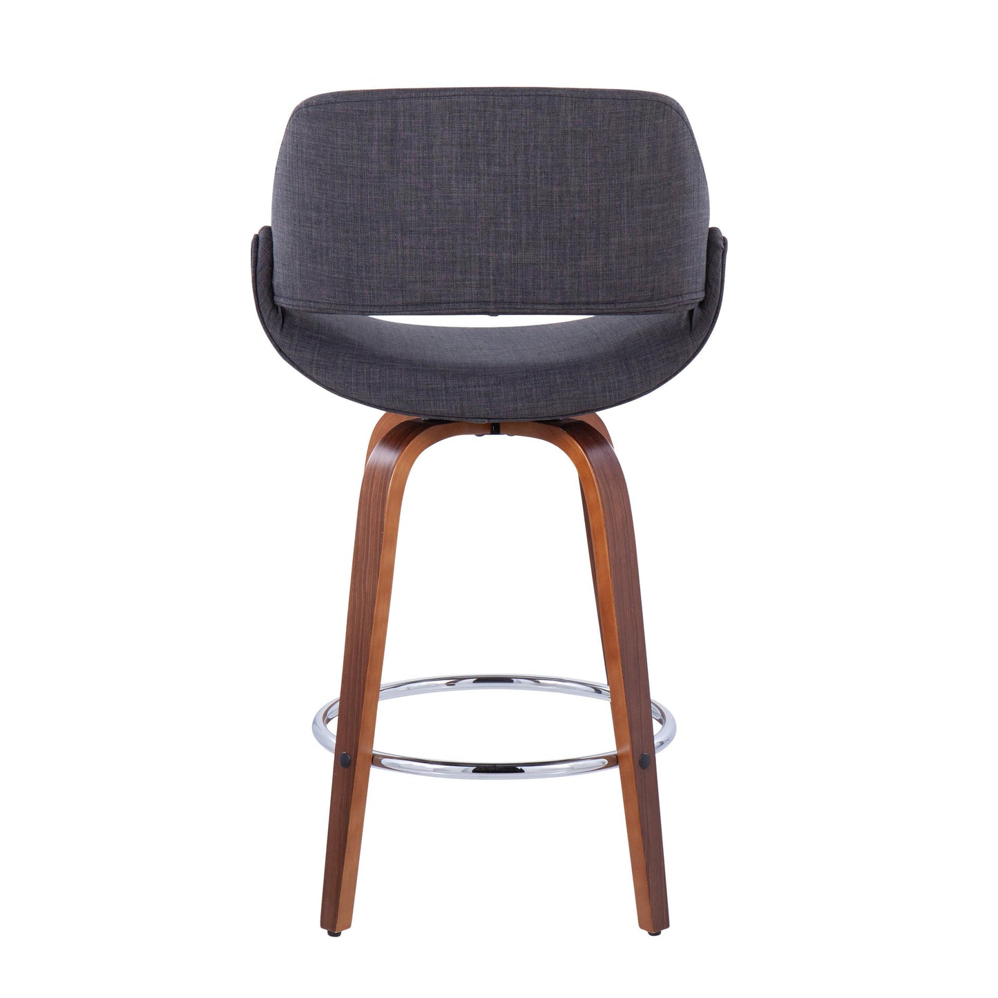 Luxarn - Set of 2 - 24" Charcoal Fabric Mid-Century Modern Counter Stools with Walnut Wood Legs and Round Chrome Footrest