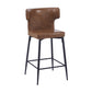 Monice - Set of 2 - 28" Counter Height Bar Stools with Brown Upholstered Polyurethane Leather Seat, Metal Frame, and Footrest for Kitchen Island or Bar Table