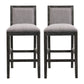 Selina Set of 2 - 30" Retro Bar Stools with Grey Upholstered Seat, Black Rubberwood Frame, and Sponge Cushion - Perfect for Kitchen, Dining Room, or Bedroom