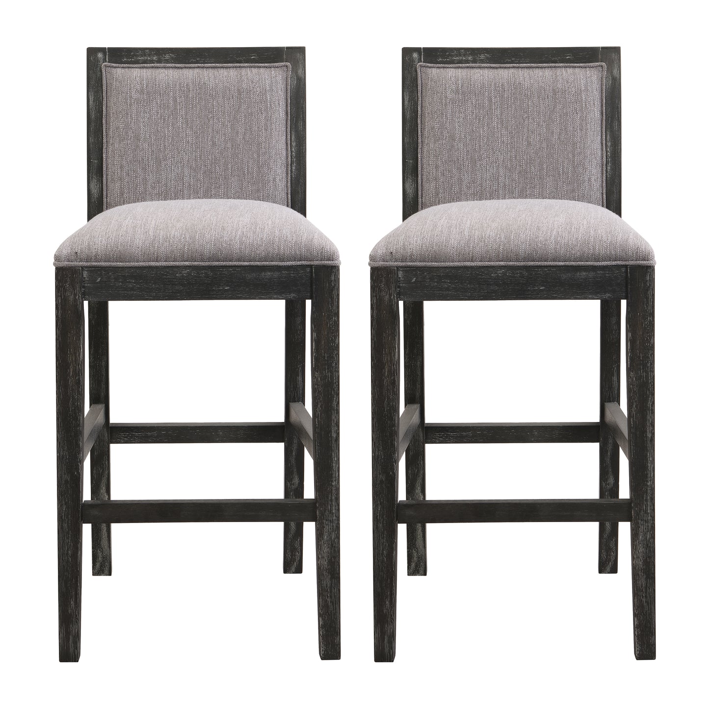 Selina Set of 2 - 30" Retro Bar Stools with Grey Upholstered Seat, Black Rubberwood Frame, and Sponge Cushion - Perfect for Kitchen, Dining Room, or Bedroom