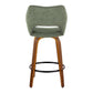 Valor Set of 2 Green Fabric Upholstered Swivel Counter Stools (26") with Walnut Bentwood Legs & Black Metal Footrest