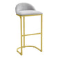 Thaddeus - Set of 2 - 30" Grey Velvet Upholstered Bar Stools with Gold Metal Frame, Padded Backrest, and Footrest