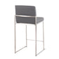 Frosthaven - Set of 2 - 25" Grey Faux Leather High Back Counter Stools with Stainless Steel Frame