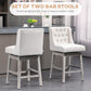 Halloran - Set of 2 - 27" Counter Height Bar Stools with 180° Swivel, Button Tufted Beige Design, and Solid Rubber Wood Footrests