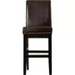 Harlan - Set of 2 - 24" Brown PU Leather Counter Stools with Gold Rivets and Black Rubberwood Legs